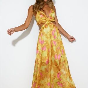 Hello Molly Vibrant Yellow and Pink Maxi Dress